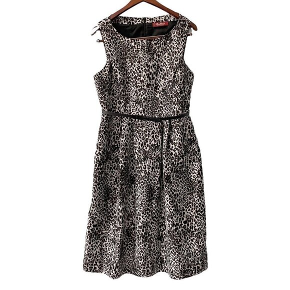 MaxMara Studio Sleeveless Animal Print A-Line Belted Dress Women's Size 8 Lined - Picture 1 of 9